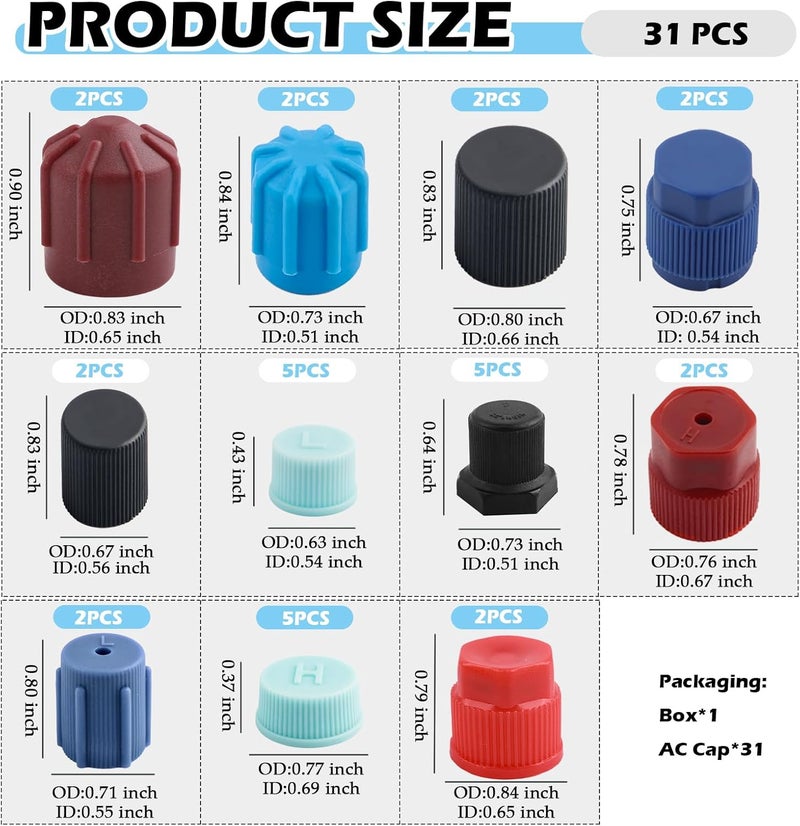 Figpade 31PCS Car AC Low Pressure Port Cap & High Pressure Cap Kit,Car Air Conditioner Valve Caps for Dust Protection with Internal Washer & 11 Specs,Practical Cars Accessories AC Tools - Image 2